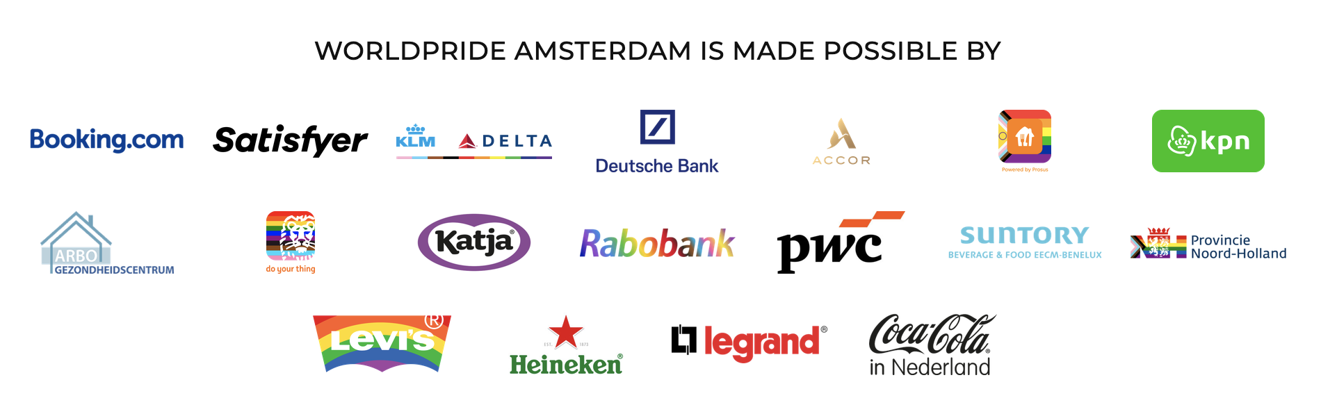 Screenshot from the logos of the supporters of World Pride Amsterdam's website